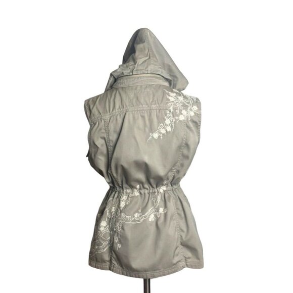 Johnny Was Womens Hoodie Military Vest Zip Pockets Floral Embroider Boho, Medium - Picture 2 of 6